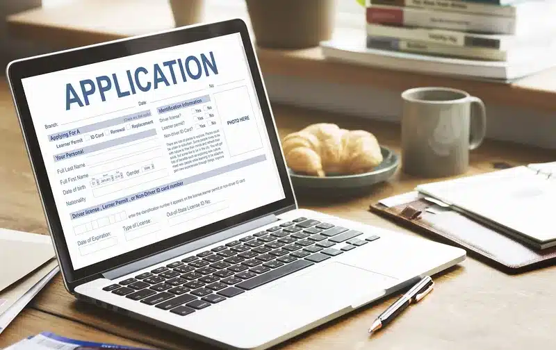 application form on the laptop screen
