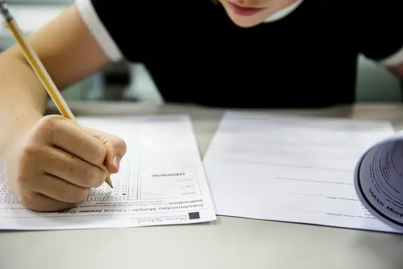 a person taking an exam