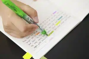 closeup of the written test in the notebook