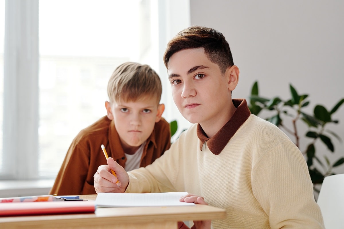 Two Boys Studying Together for SBAC Test