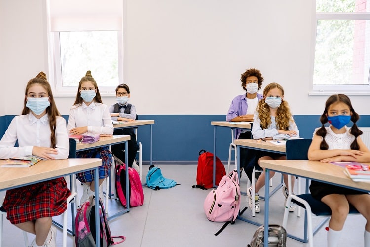 School Students Wearing Face Masks